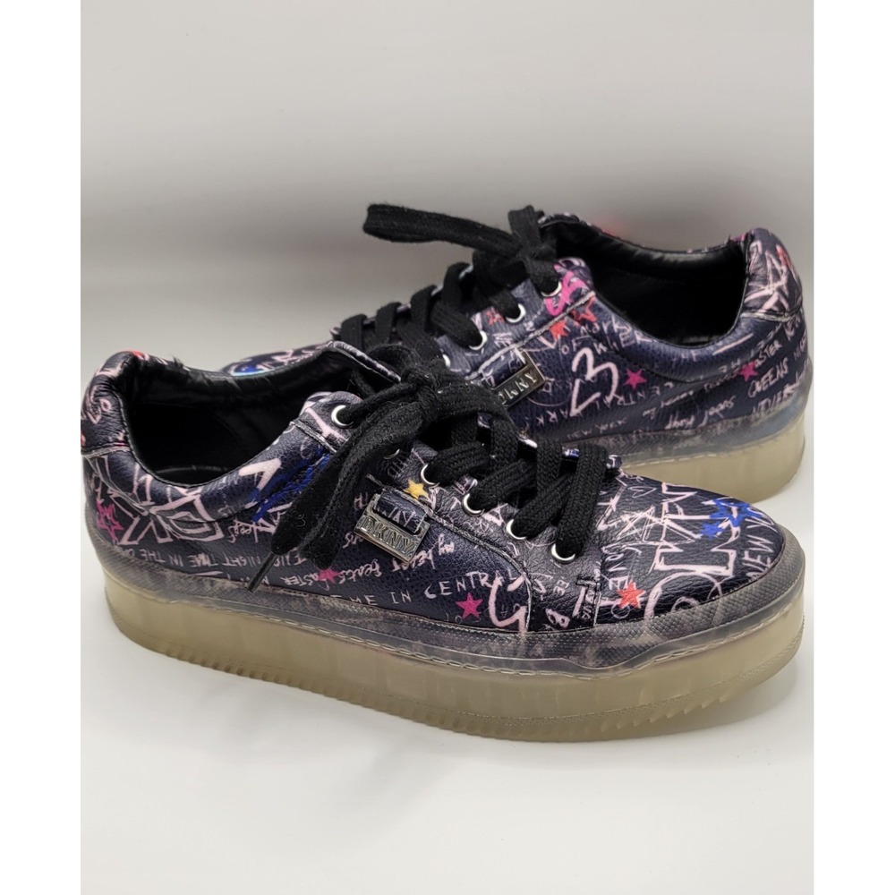 Multicolored Leather Graffiti Print DKNY Lace Up Sneaker Size 5.5